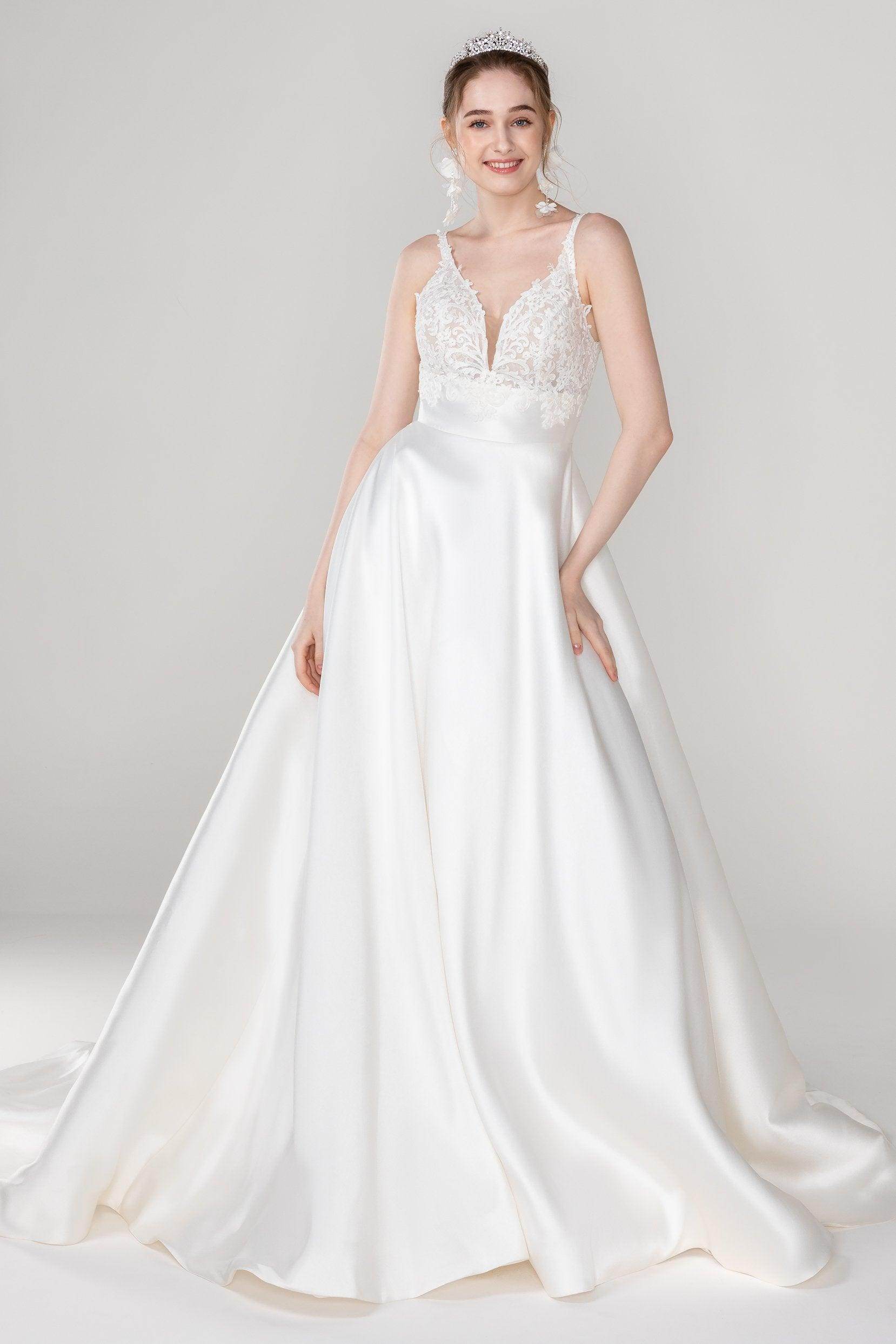 A-Line Court Train Mikado Wedding Dress CW2449 - COCOMELODY
